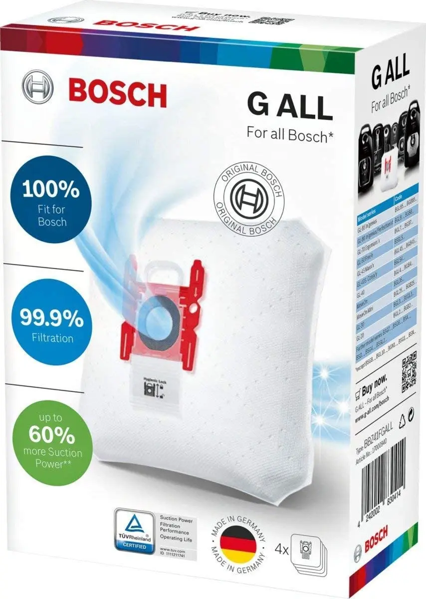 BOSCH BBZ16GALL 16 x PowerProtect Vacuum Cleaner Bags with Locking Suitable for all Series Except BSG8 BSN1 White