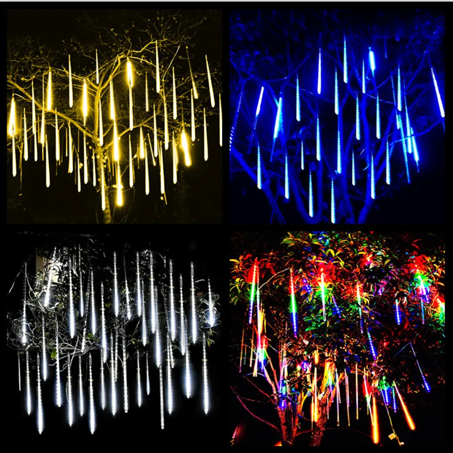 Koppelbaar 50Cm Led Ijspegel Sprookjesachtige Lichtslinger Buiten Slinger Kerst Meteorenregen Vakantie Licht Voor Tuin Binnenplaats Decor