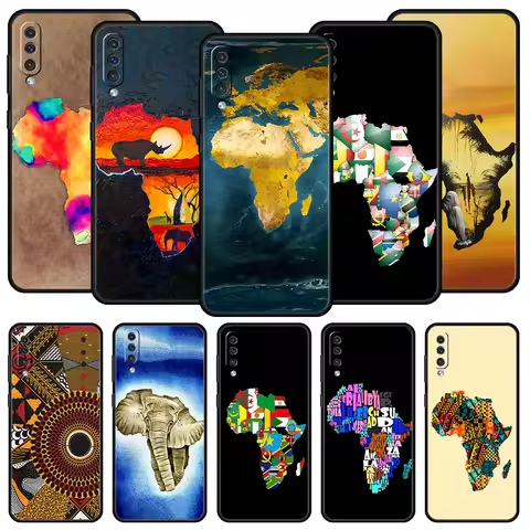 Phone Case For Samsung Galaxy A16 A14 A12 A54 A52 A50 A22 A20e A06 A04s A32 A72 A70 A30 A34 Cover Africa Map Geography Painted