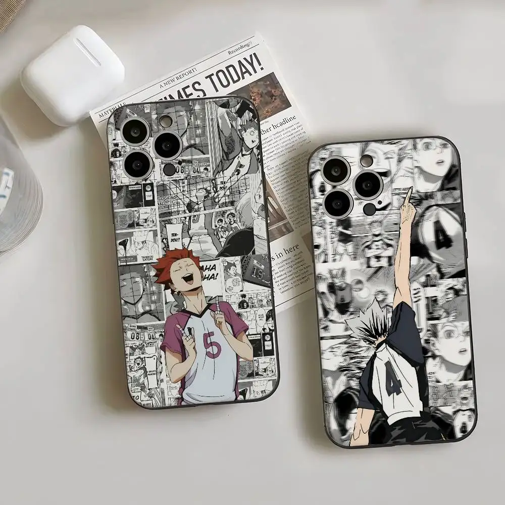 هايكيو!! Karasuno الكرة الطائرة عضو أنيمي جراب هاتف آيفون 16 15 14 13 برو ماكس 11 12 Mini X Xs XR Se غطاء سيليكون أسود #2