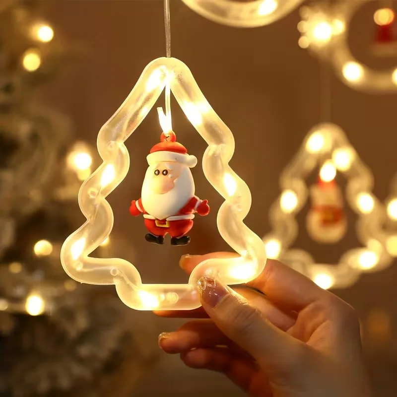 Festive Christmas Curtain String Lights LED Santa Claus Hanging Charm for Window Home Party Indoor Outdoor Decoration Display