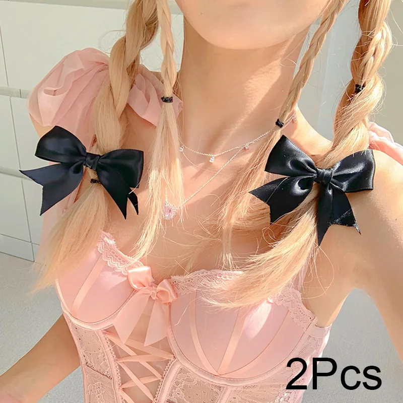 1pair  Satin Bow Hair Clips for JK Girls Kawii Barrettes Cute Hair Accessoires Woman Girl Hairpins Hairgrip