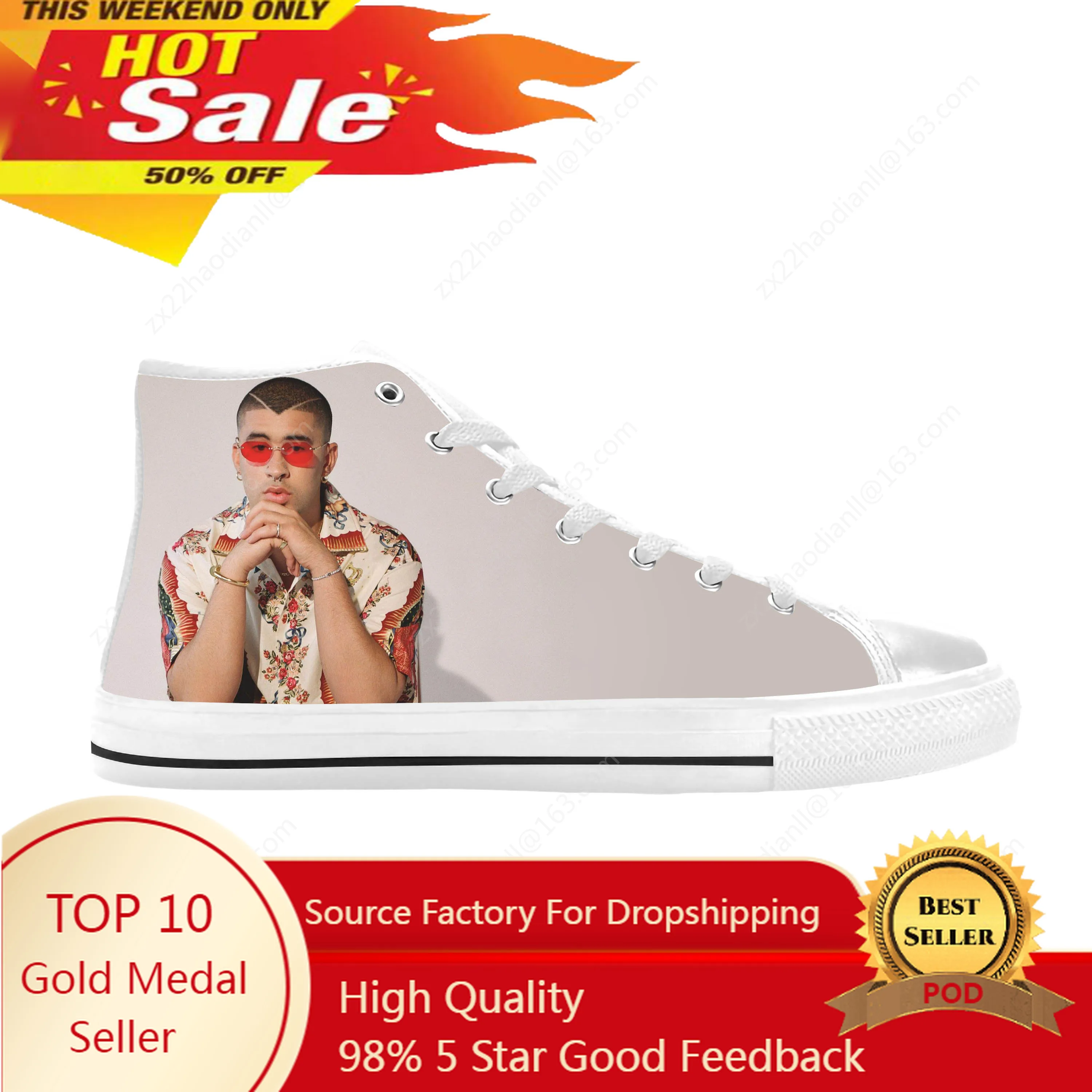 

Bad Bunny Hip Hop Singer Rap Rapper Music Fashion Casual Cloth Shoes High Top Comfortable Breathable 3D Print Men Women Sneakers