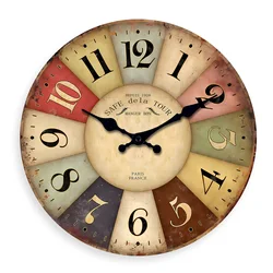 A country retro style colorful square wooden clock wall, silent clock, home living room kitchen decoration, holiday gifts