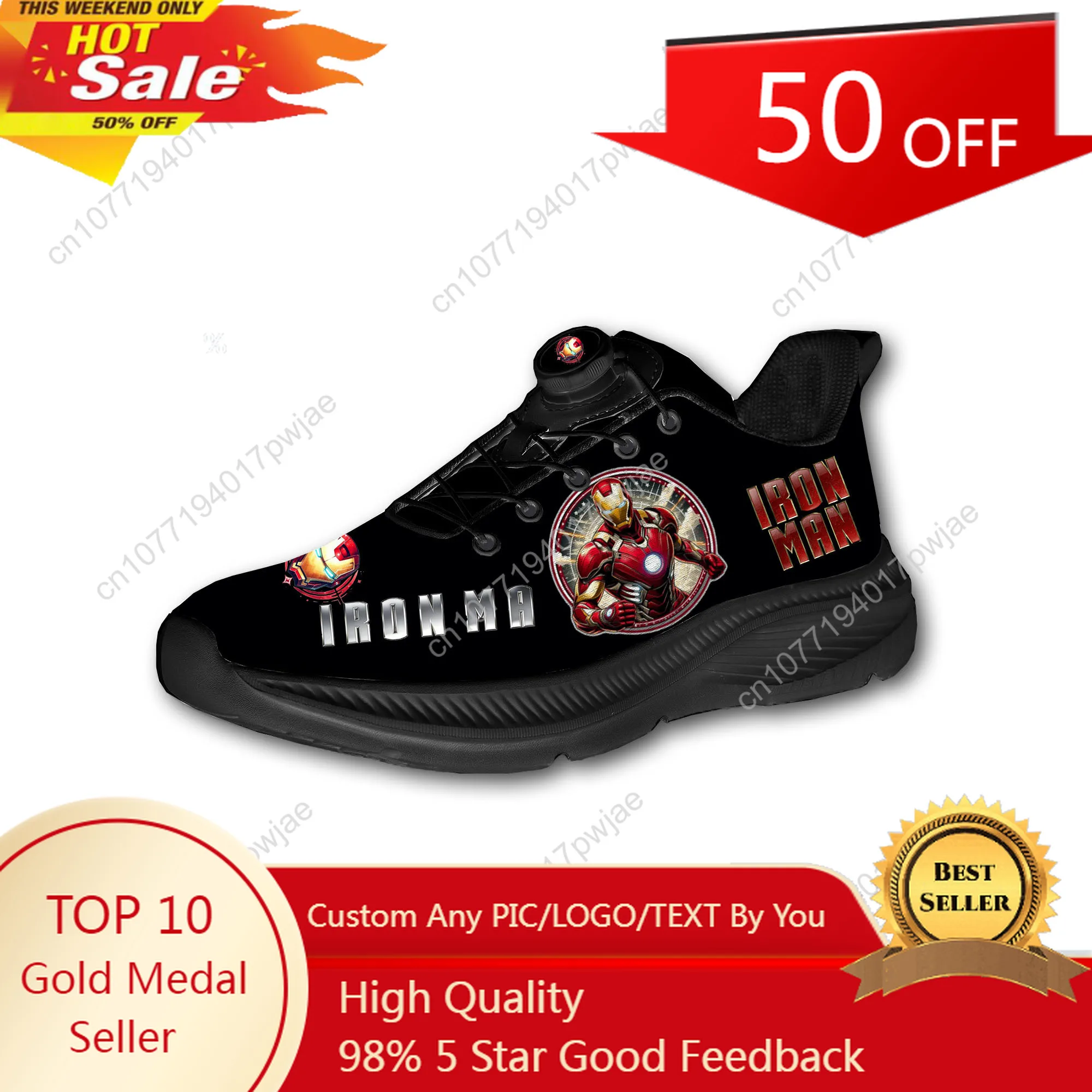 

Marvel Iron Man Mens Womens Running Off-road Shoes Laceless Rotating Button Sports Shoe Hiking Leisure Custom Sneaker