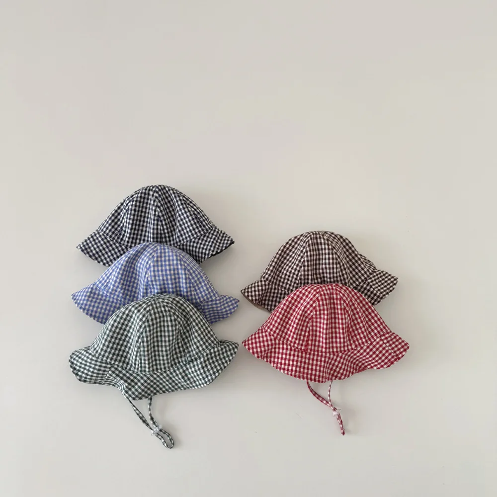 

Autumn Spring Baby Fisherman Hats Plaid Kids Boys Girls Sun Hat Cotton Children Bucket Caps 2-4 Years