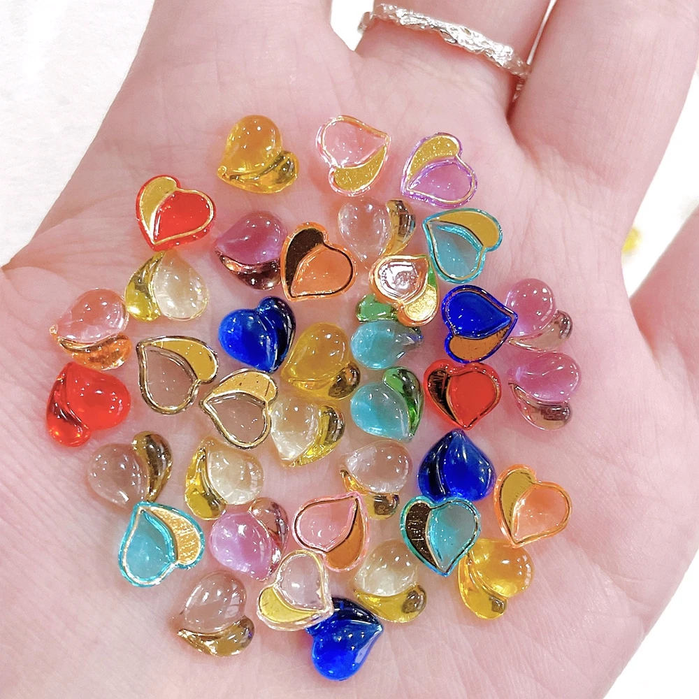 30PCS Two-tone 3D Nail Art Heart Charms Accessories Resin Parts For Manicure Decor Material Nails Decoration Design Supplies