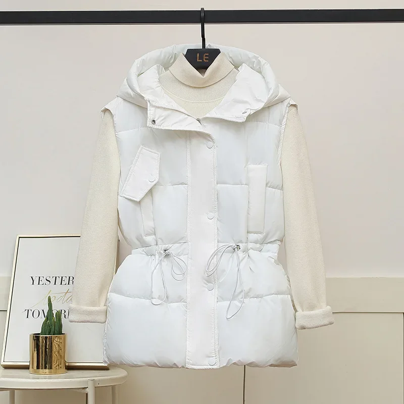 Internet celebrity casual outerwear cotton vest 2024autumn and winter new fashion women hooded waist slimming cotton vest jacket