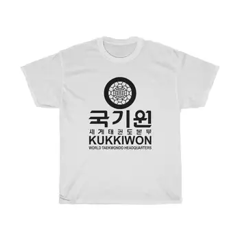 Kukkiwon 태권도 본부 간지 로고 티셔츠, 화이트 그레이, 성인 정사이즈 핏, 크루넥 티 