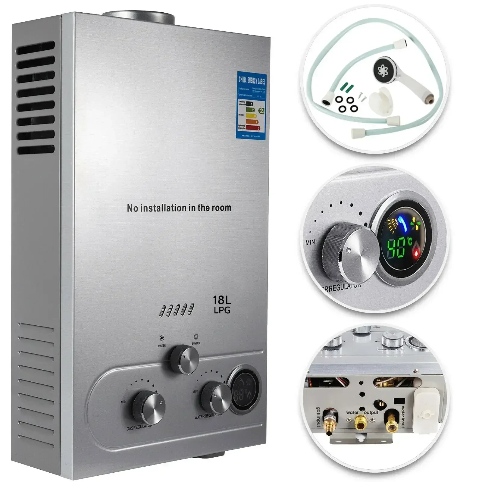 Tankless Nước Propane 4.8GPM 36 KW Thép Không Gỉ Theo Yêu Cầu Nước Propane Phù Hợp Với Nhà Ngoài Trời RV Sử Dụng