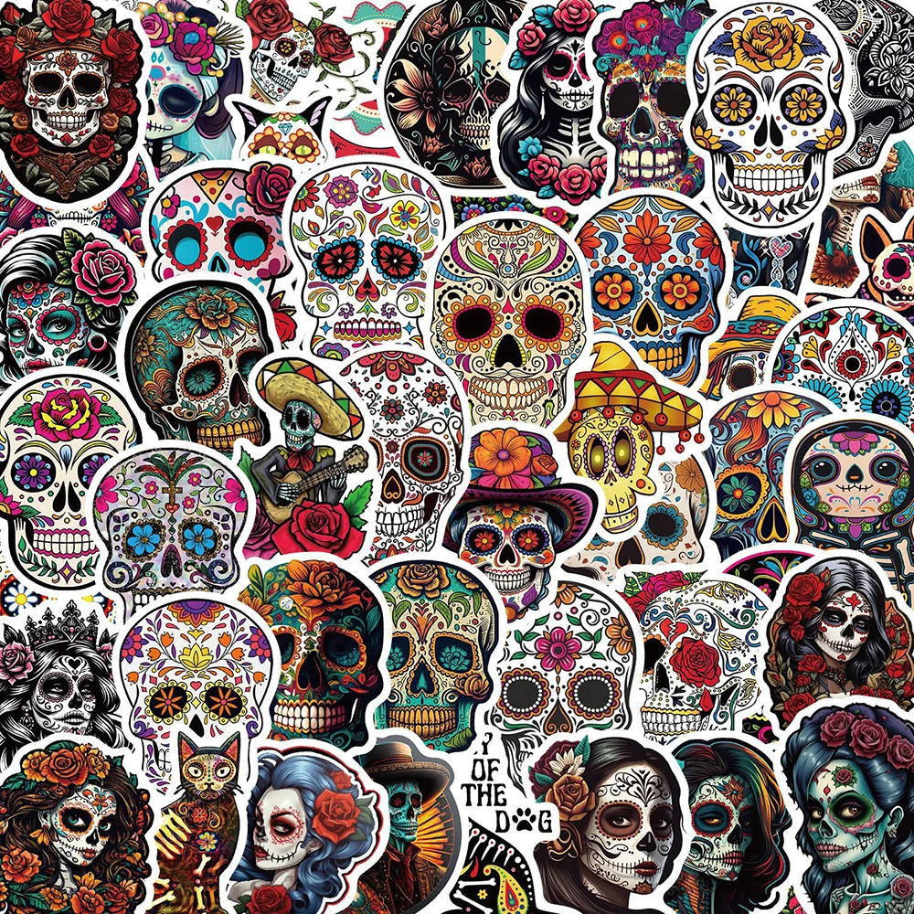 10/30/50pcs Mexico Day of the Dead Stickers Aesthetic Horror Skull Graffiti Decals DIY Waterproof Skateboard Phone Notebook Bike