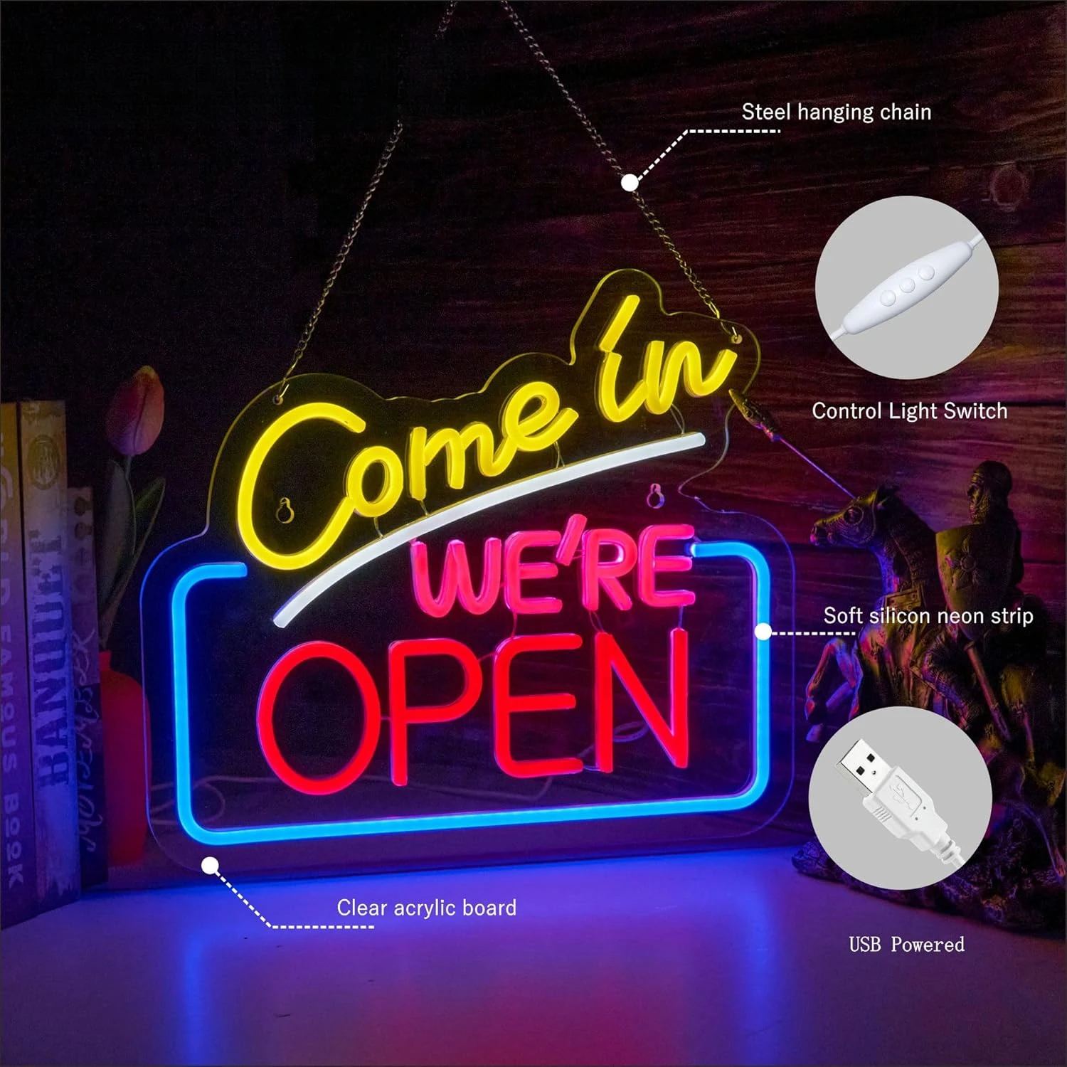 Come In We're Open Neon Sign Wall Decor LED Light Café bar Cafe Restaurant Retail Store Party Pub Shop Decoration Gift Coffee