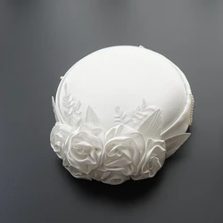 Vintage Fairy White and Ivory Silk Satin Flower Top Hat for Wedding Ozdoby do wlosow ślubne Matrimonio Personalizzato Accessori