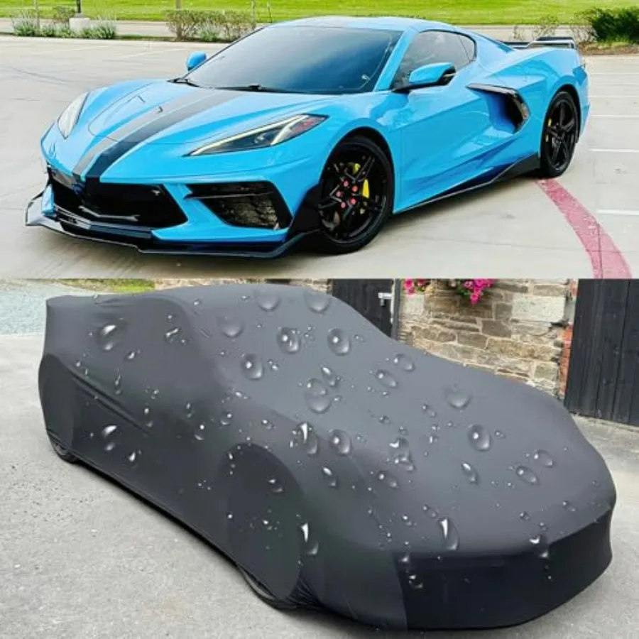

Waterproof Car Cover for Corvette C8: PU Leather, Black, All-Weather Protection with Stretch TPU for Outdoor/Indoor Use, 165180