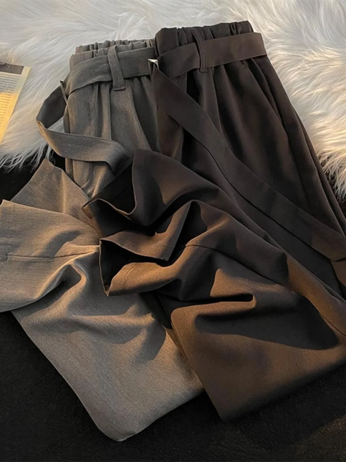 

Loose Straight Leg Men's Trousers Autumn Spring Faion Brand Casual Drapey Waist Belted Korean Sle Suit Pants