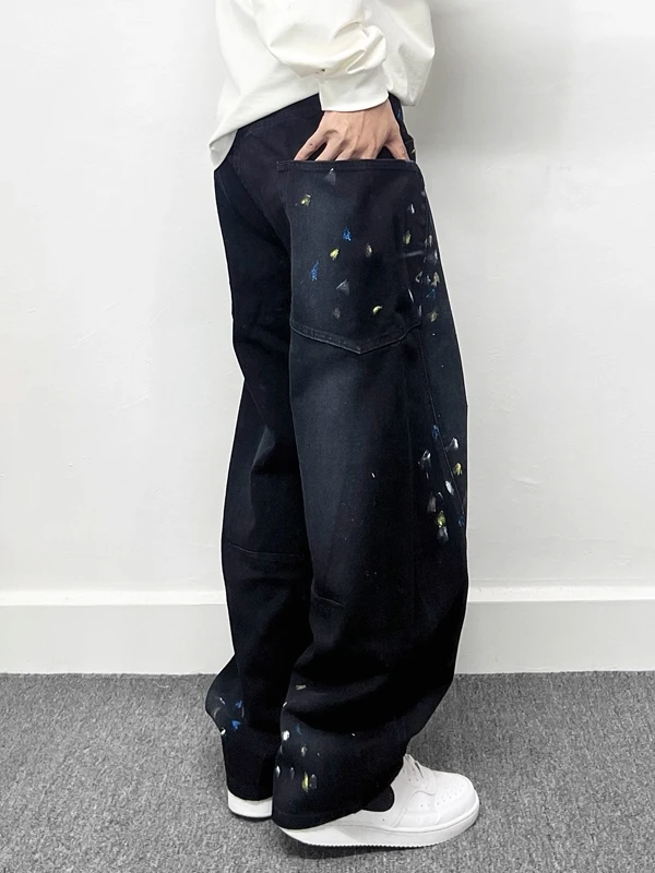 

Мужские джинсы большого размера, прямые, в американском ретро-стиле, с эффектом выцветания, широкие, свободного кроя, осенние брюки-карго, молодежные, из полиэфирного волокна