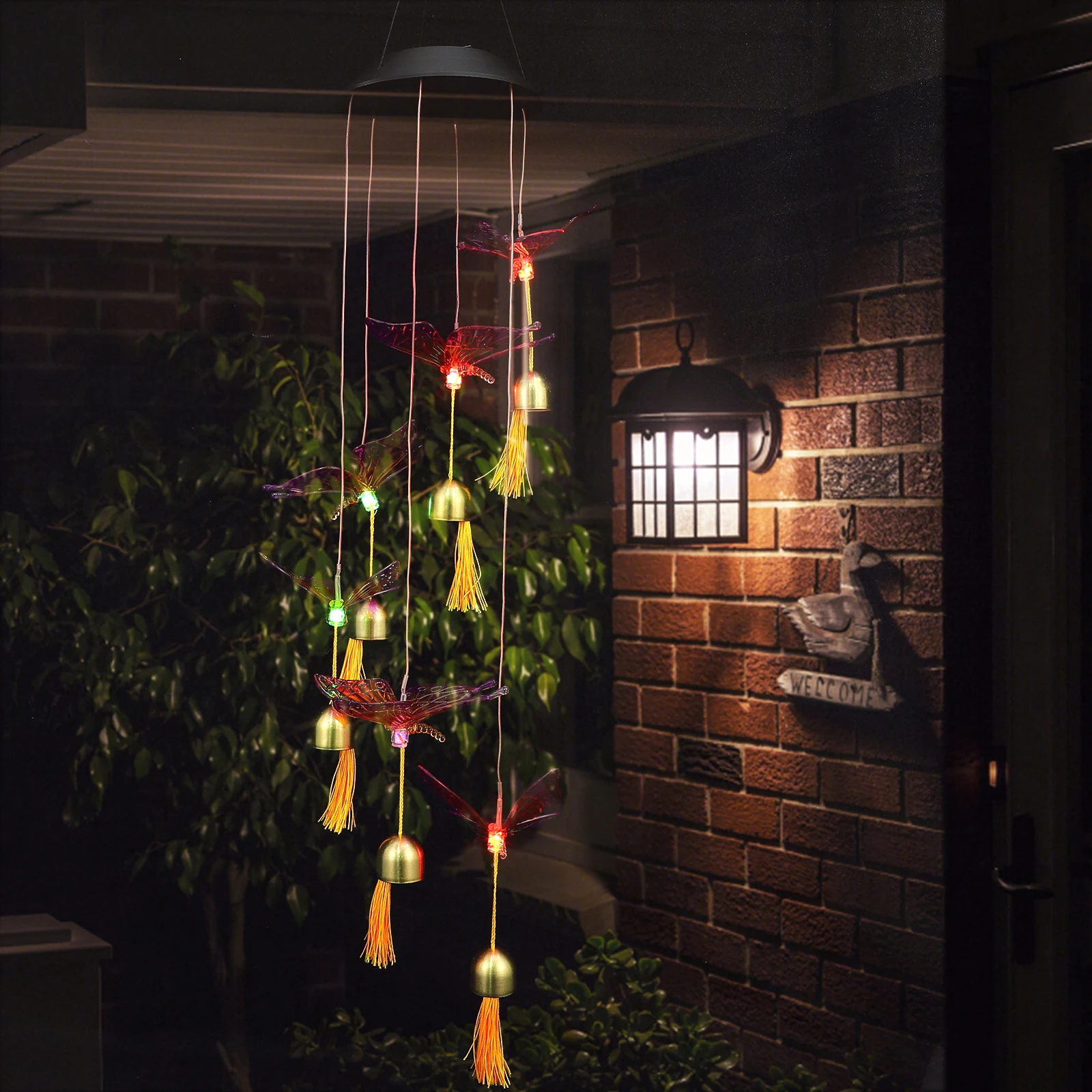 

Solar Wind Chime Light Butterfly Bell Pendant Solar Panel Garden Hanging Decor Energy Saving Balcony Terrace Lighting Plastic