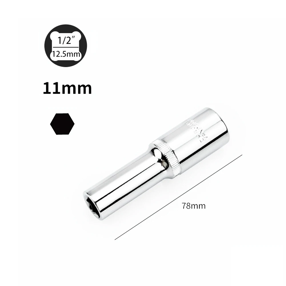 Hex Socket Deep Socket Silver Socket Wrenches 1/2\" Hex Socket 1pc 78mm Adapter Chromium-vanadium Steel Practical