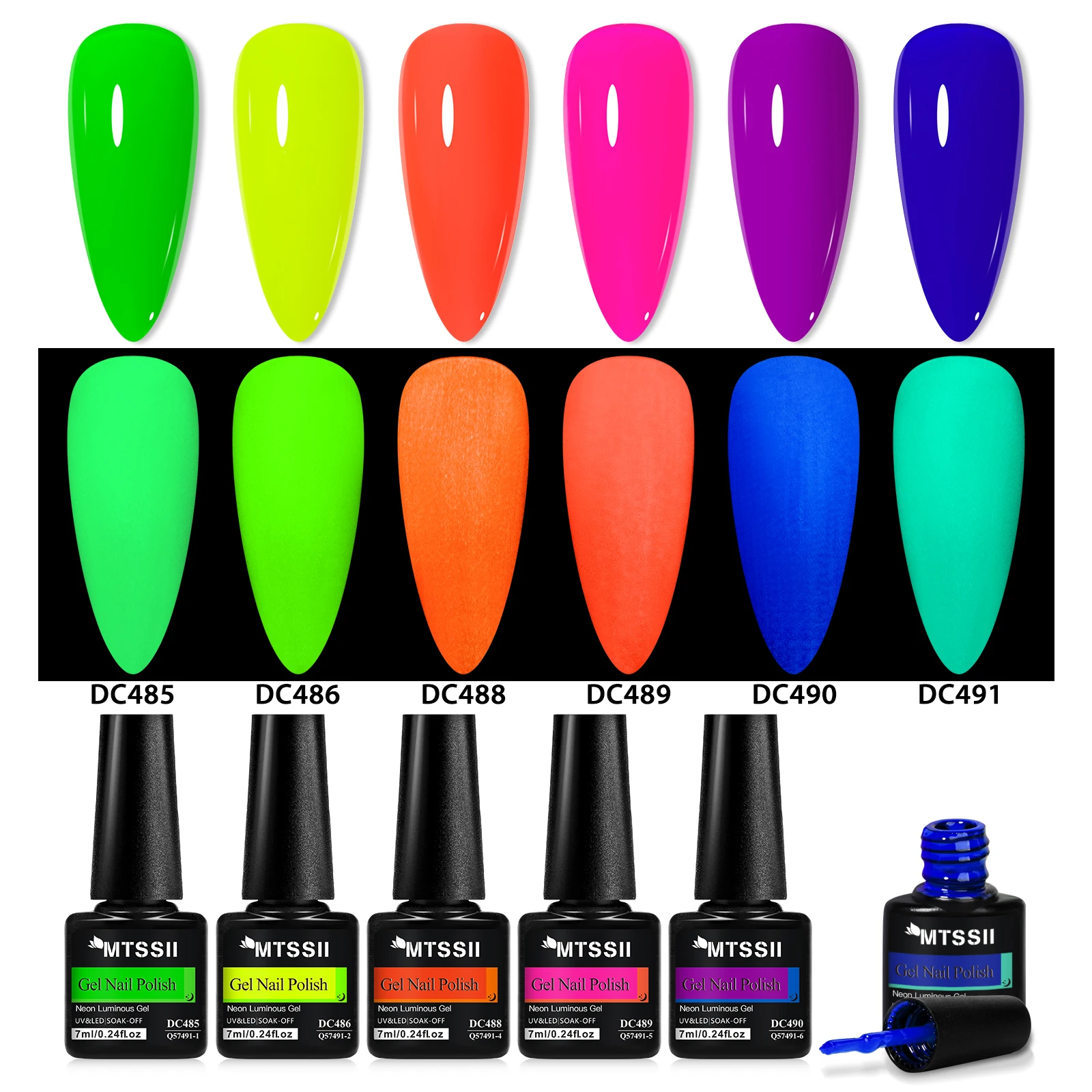 6pcs Fluorescent Neon Luminous Gel Nail Polish Set Grow In the Dark Gel Semi Permanent Soak Off UV Gel Varnish DIY Nail Supplies