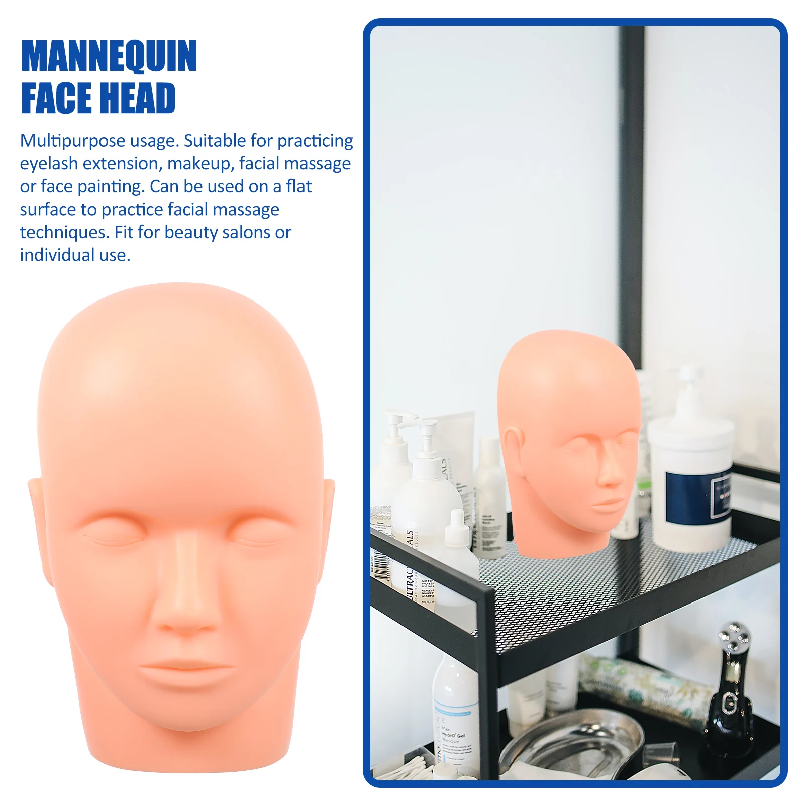 Juego de extensiones de pestañas, maniquí de Gel de sílice, cabeza plana para práctica de cosmetología, entrenamiento de maquillaje, uso en salón de belleza