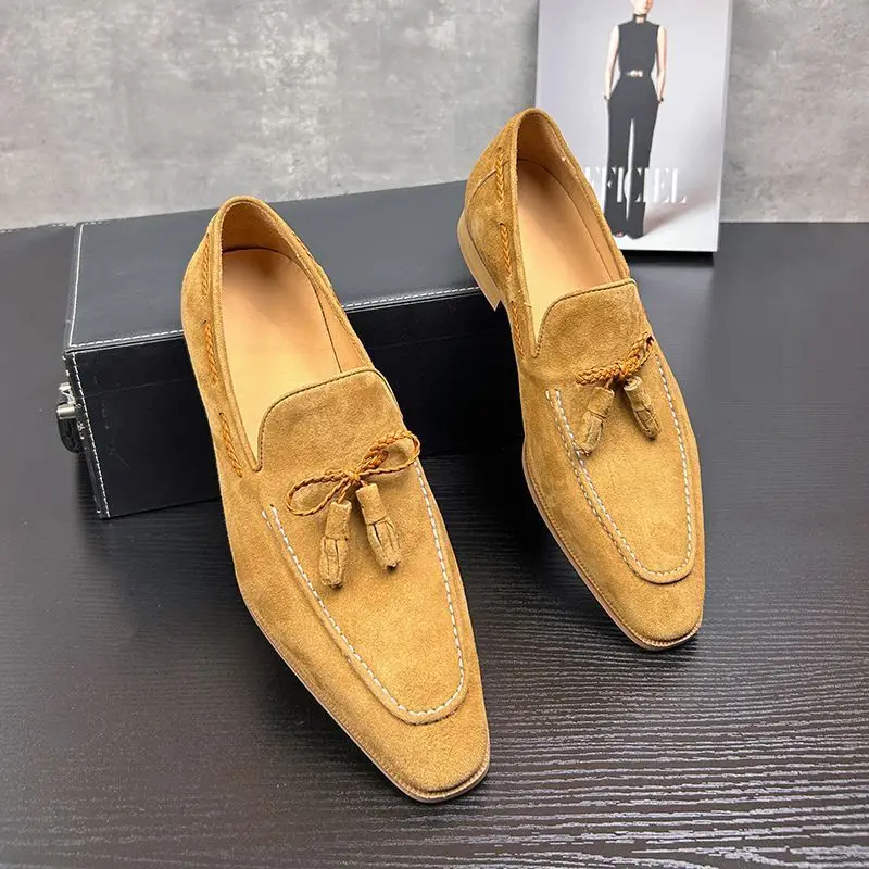 

Suede Tassel Loafer Slip-On Men's Shoes Easy-On Versatile Business British Style Casual Retro Leather Shoes