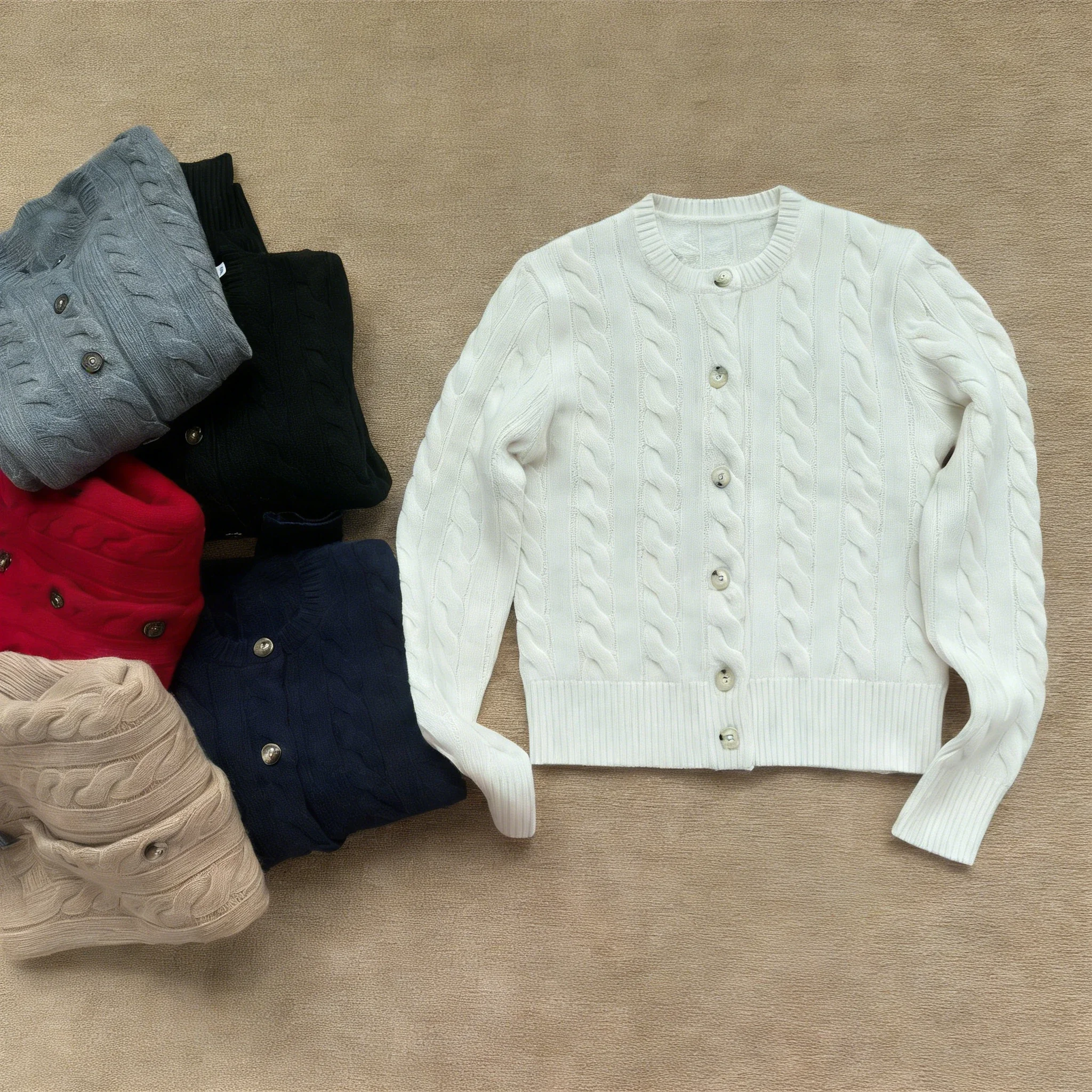 Women's Polo Collar Shirt Cardigan Sweater 80% Wool 20% Cashmere Twists Knitted Cardigan Women's Old Money Sweater