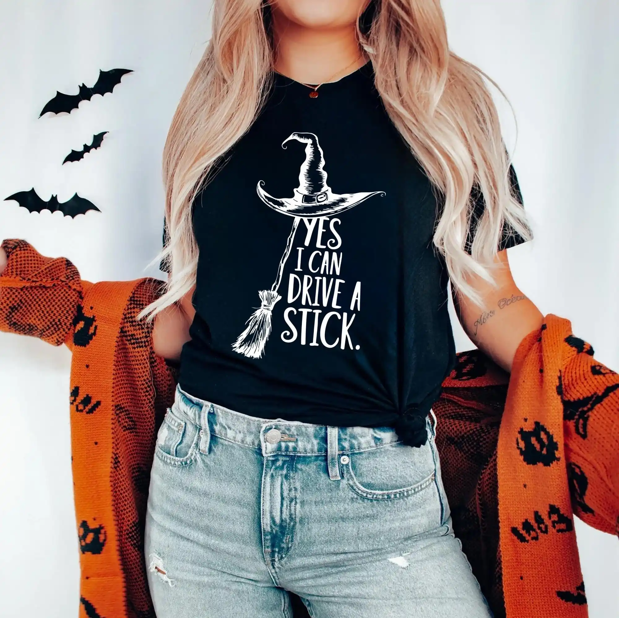 2026 New Halloween Family Matching Oversized TShirt Unisex Streetwear Yes I Can Drive A Stick Witch Broom Print Short Sleeve Tee