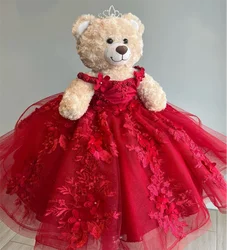Red Teddy Bear Dress Lace Applique Personalized Sweetheart Flowers Appliques Crystals Bead Off The Shoulder