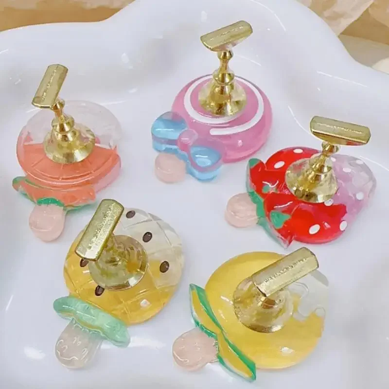 Bandeja de frutas e morango fofa, xadrez, pontas magnéticas de unhas, expositor de acrílico, suporte para unhas, prática de esmalte em gel, exibição de unhas falsas