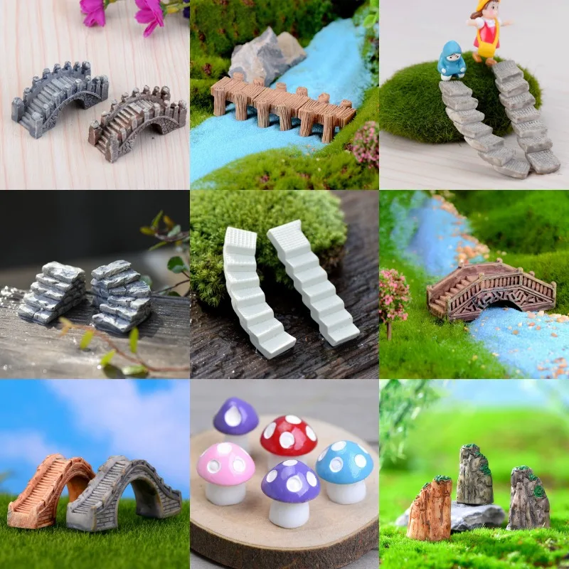 30PCS Fairy Garden Miniature Bridge Mushroom Mountain for DIY Craft Lawn Ornament Decor Tiny Figurine Accessories Garden Crafts