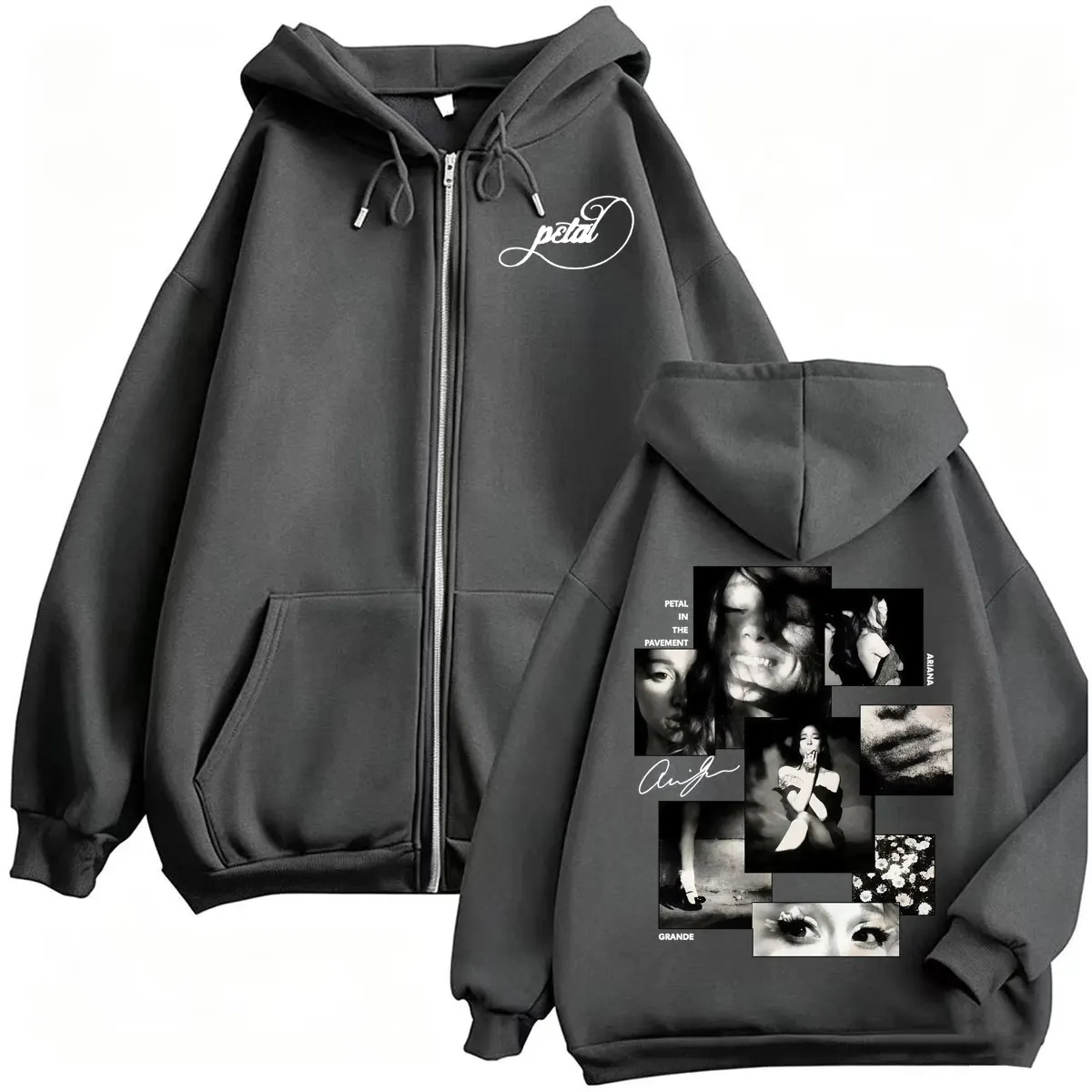 Sängerin Ariana Grande Petal Zipper Hoodies für Männer und Frauen, Modische Ästhetische Sweatshirt-Jacke, Fleece-Langarm-Reißverschluss-Pullover – Detail 4