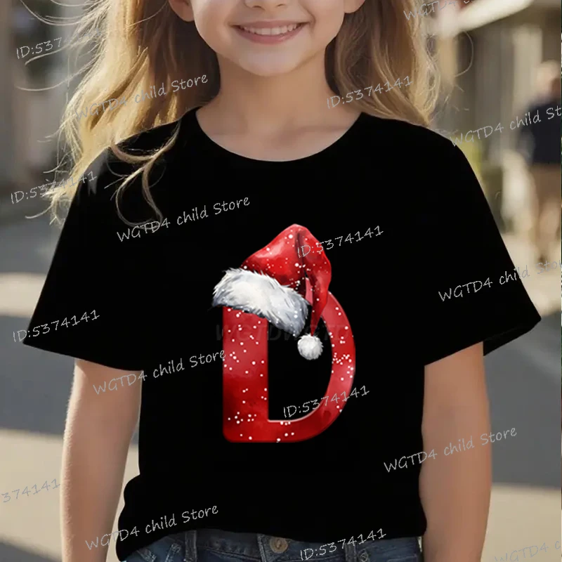 الفتيات الفتيان عيد الميلاد 26 الأبجدية سانتا قبعة تي شيرت مطبوع خطابات ABC D لينة القطن تي شيرت احتفالي الاطفال عيد الميلاد الملابس #5