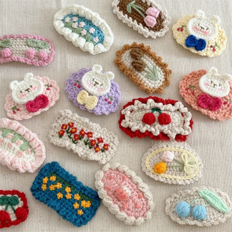 

Lovely Sweet Girls Hair Clips Wool Knitted Flower Barrettes Hairpins Kids Cartoon Candy Crochet Fairy Headwear Hair Accessories