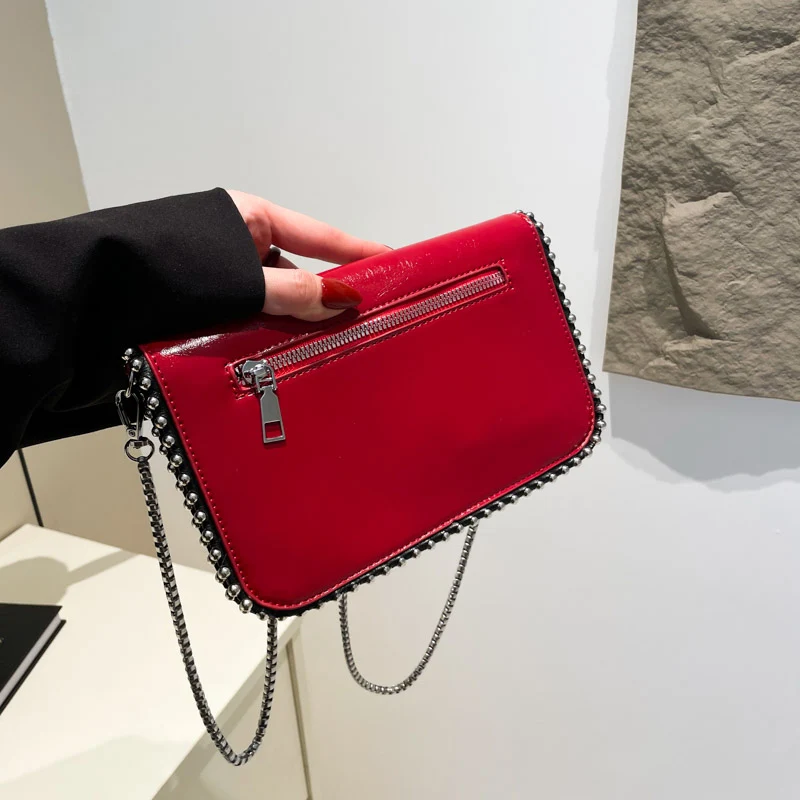 

Designer Chain Crossbody Bags Women Beading Handbags Purses High-quality Leather Lady Shoulder Bag Fashion Zipper Small Flap Bag