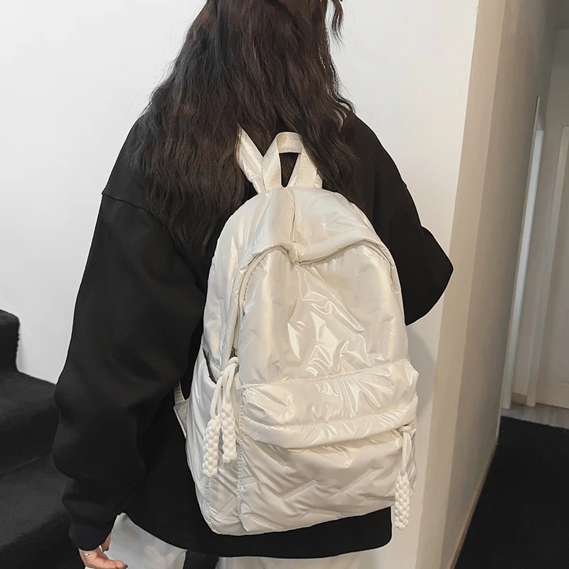 Fashionable Women Backpack Daily Simple Two Shoulder Bag Glossy Lightweight Adjustable Shoulder Strap Backpacks