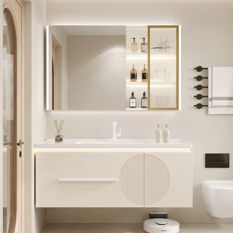 

Ceramic washstand Solid wood household bathroom cabinet combination integrated wash basin face wash