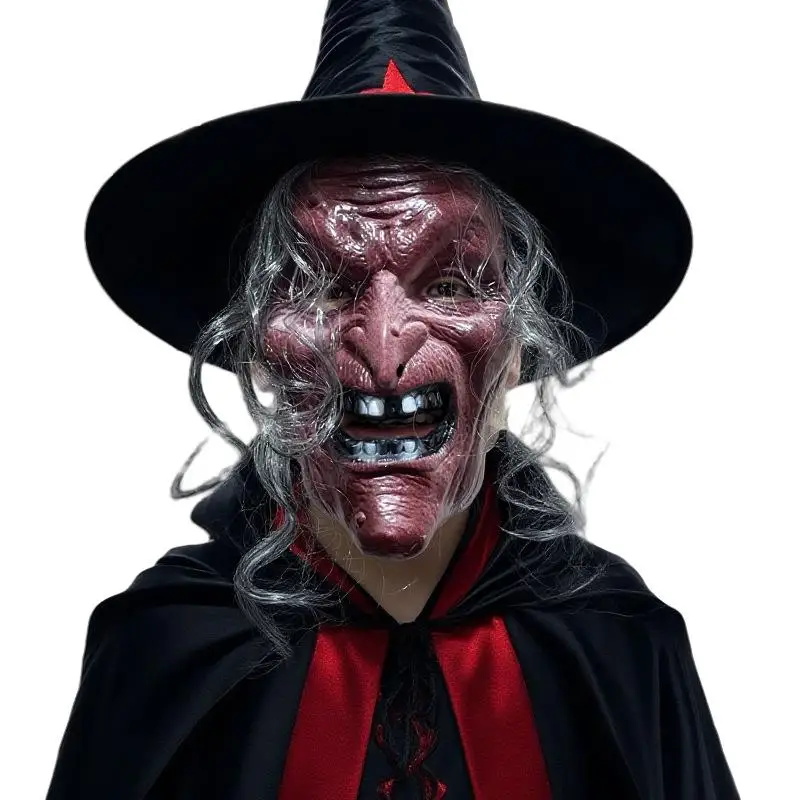Horror Witch Scream Face Headcover Halloween Cosplay Mask Scary Sorceress Costume Prop Spooky Themed Party Decor Accessory