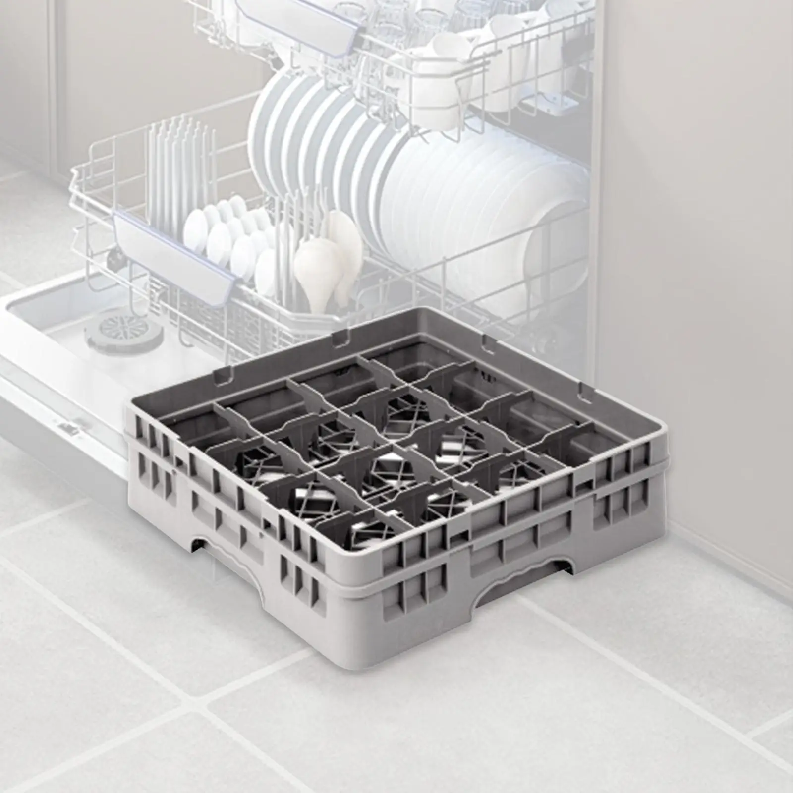 

Dishwasher Cup Rack Glass Rack Commercial with Handles Dish Washer Accessory Stackable with 16 Compartments Shelf Cup Holder