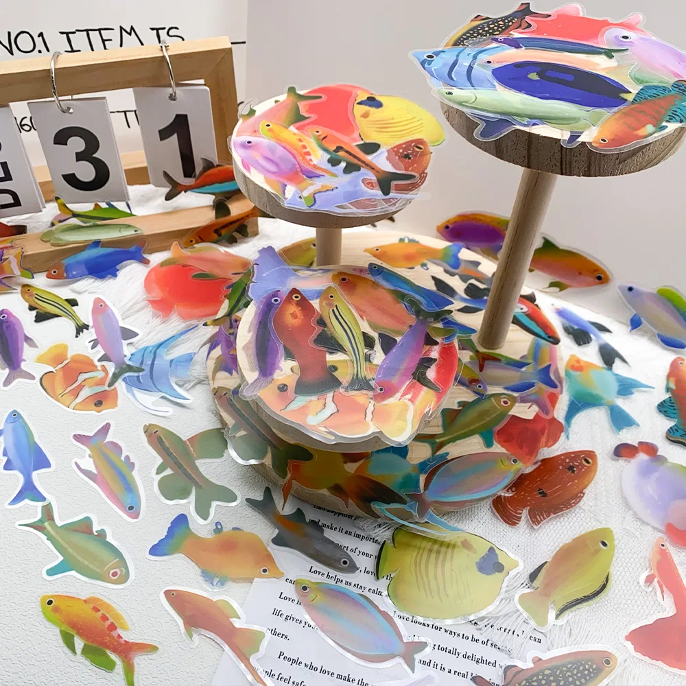 50Pcs Fish Transparent Stickers Laptop Decal Living Room Scrapbook Skateboard Luggage Art Waterproof Phone Graffiti Sticker
