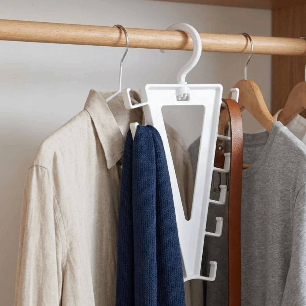 2Pcs 12 Hooks V-Shape Hanger Non Slip Space Saving Hat Storage Hook Double Sided Rotatable Clothes Drying Rack