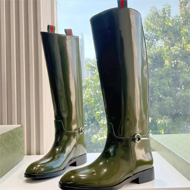 الصلبة براءات الاختراع والجلود أحذية طويلة الركبة عالية الكعب المنخفضة الانزلاق على جولة تو الأحذية موضة جديدة عادية كبيرة الحجم 34-44 النساء الأحذية #1