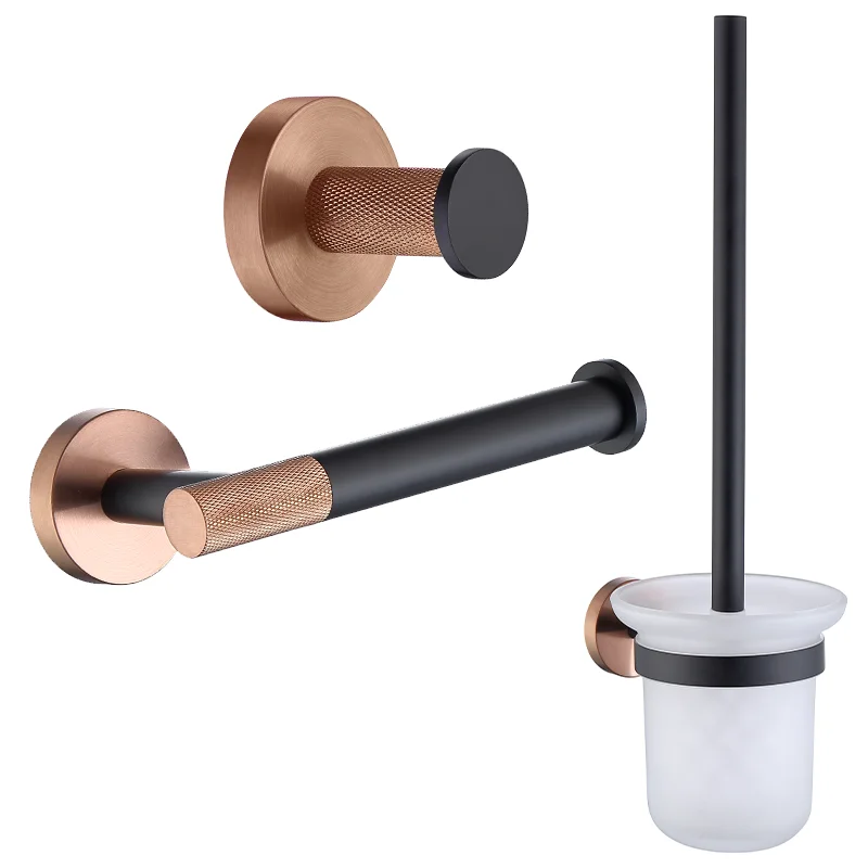 

Rose Gold Black Stainless Steel Wall-mounted Towel Ring Pattern Towel Stick Single Hook Toilet Container Bathroom Bathtub Soap