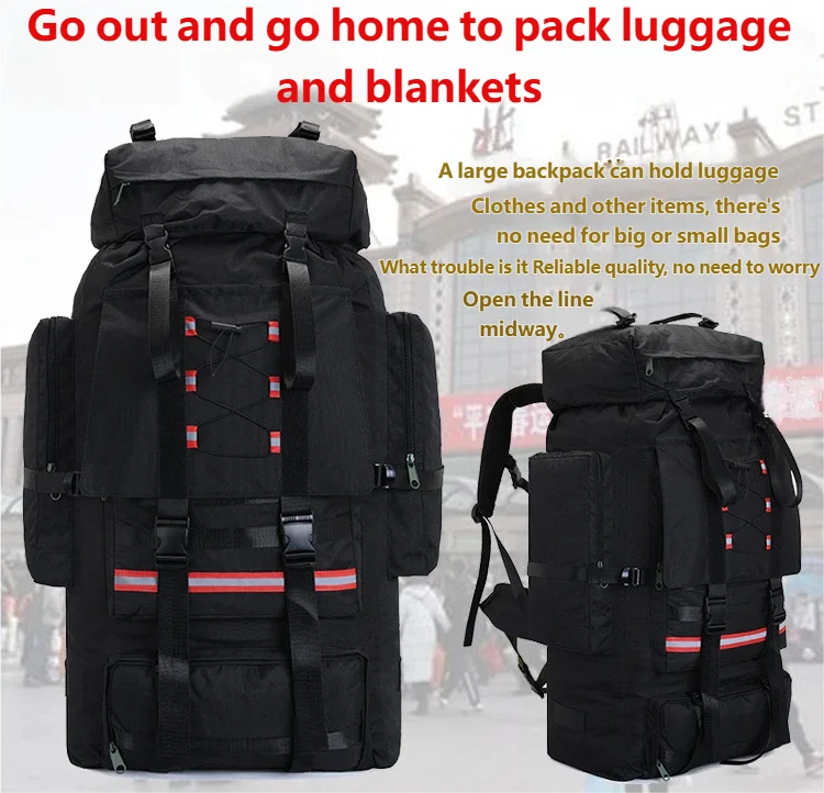 130L Large Capacity Tactical Hiking Backpack Men Women Waterproof Outdoor Mountaineering Rucksack Multi Pocket Reflective Strap