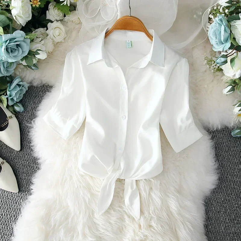 2024 New Autumnn Casual Women's Shirt Shawl White Buttoned Up Blouse Women Cotton Tops Elegant Lady Tunics Clothes