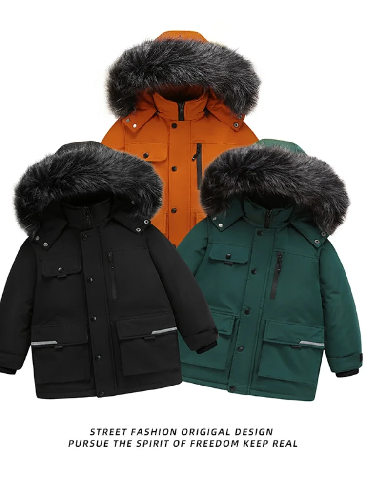 

Модная утепленная хлопковая куртка для детей, средней длины, свободного кроя, в стиле рабочей одежды, из полиэфирного волокна, повседневная, городская.