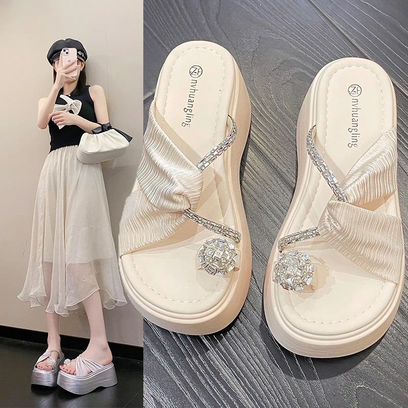 8.5CM Women Clip Toe Chunky Platform Sandals High Heels Gladiator Slippers Woman Fashion Trendy Summer Beach Leisure Flip Flops