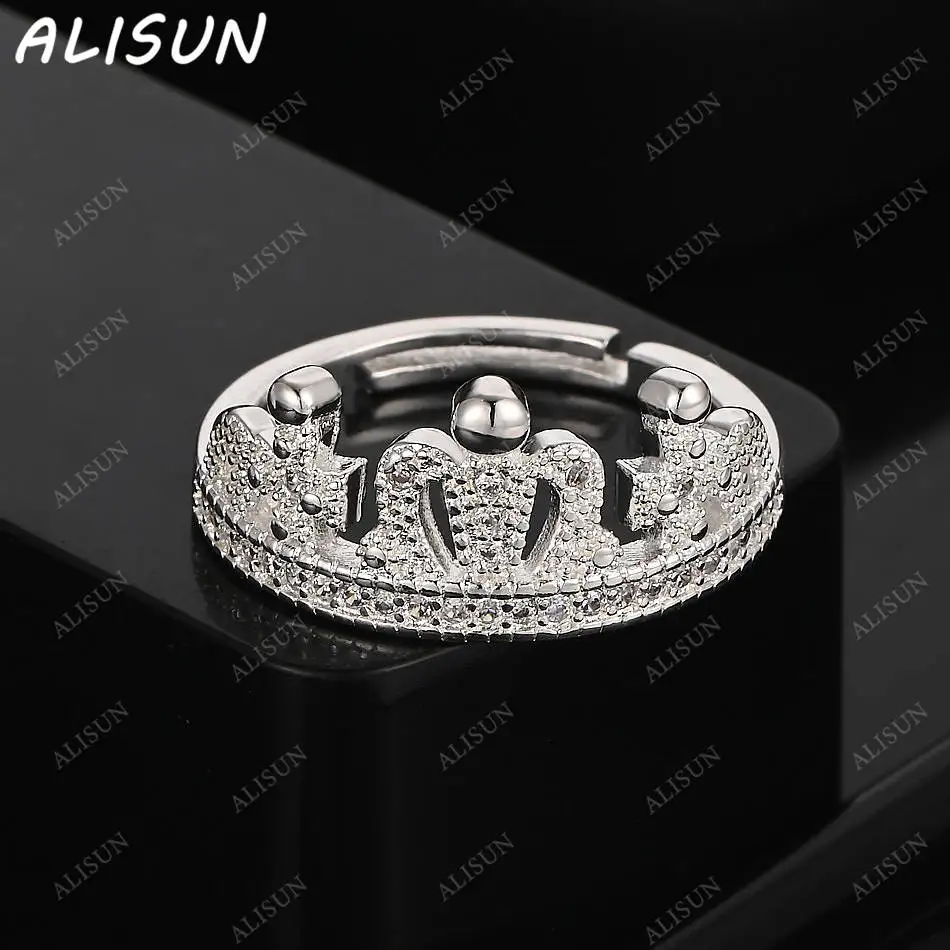 

ALISUN 925 Sterling Silver Zircon Crown Wedding Open Ring For Women Grace Jewelry Trend Fashionable Birthday Party Gifts