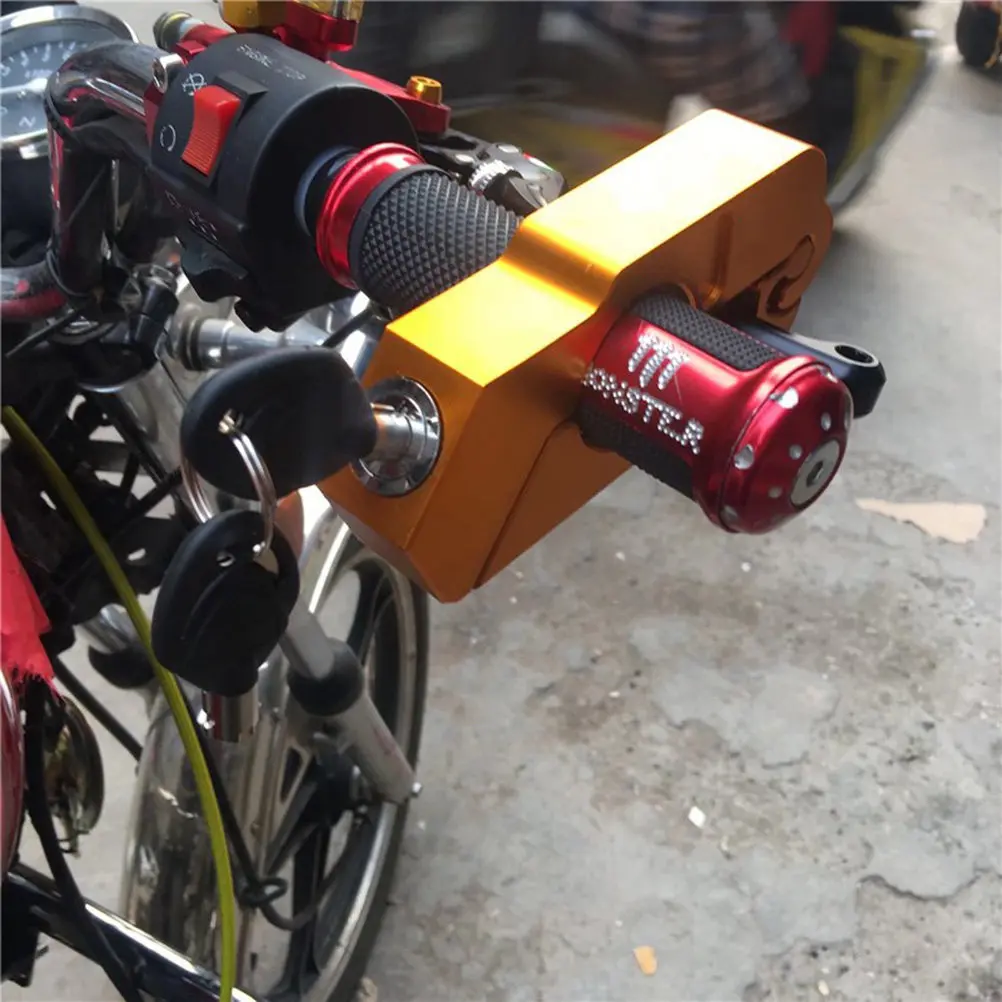 

Замок для руля мотоцикла из алюминиевого сплава с ЧПУ, золотой, с защитой от кражи, для мотоциклов, скутеров, квадроциклов