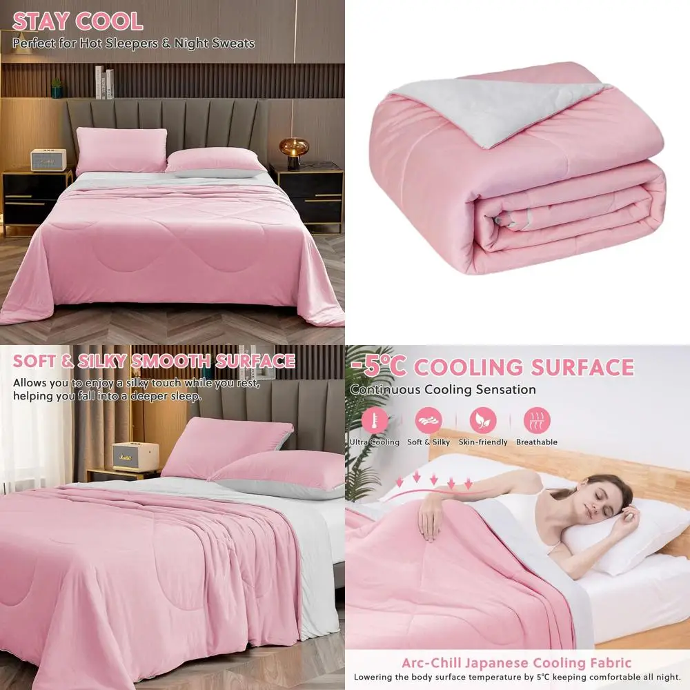 

King Size Pink Double-Sided Cooling Blanket with Cold Tech Fabric for Hot Sleepers and Night Sweats