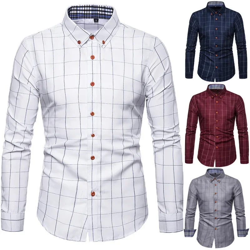 

2023 Spring/Summer Men's Plaid Long Sleeve Shirt Youth Trend Loose Relaxed Polo Neck Shirt